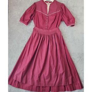 Hammerschmid Trachten Sportiv Dress Womens Size 46 Burgundy Midi with Apron Vtg